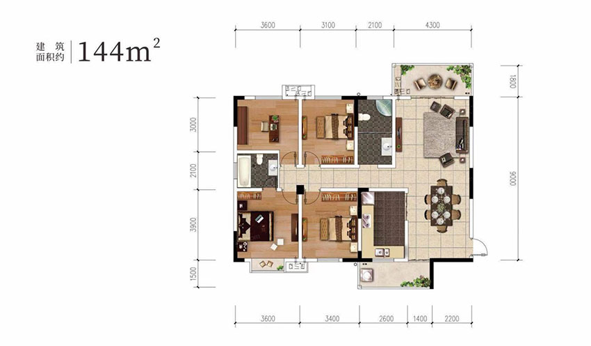 建面约144㎡户型