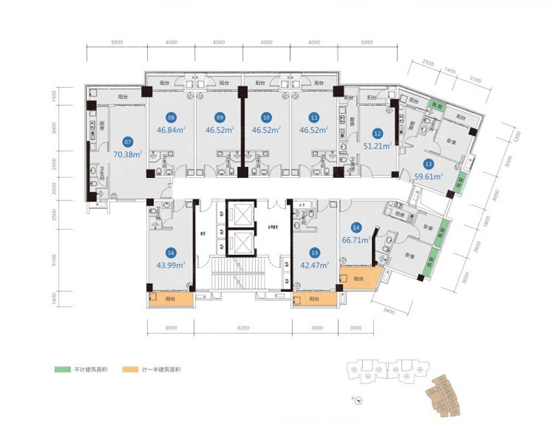 C单元3-18层户型平面图